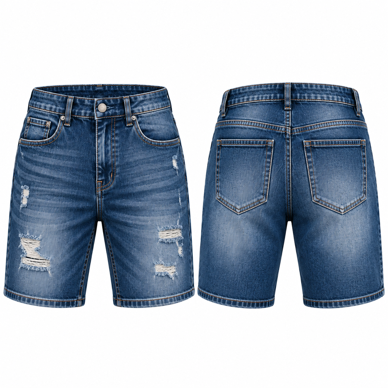 Dark Blue Distressed Denim Shorts