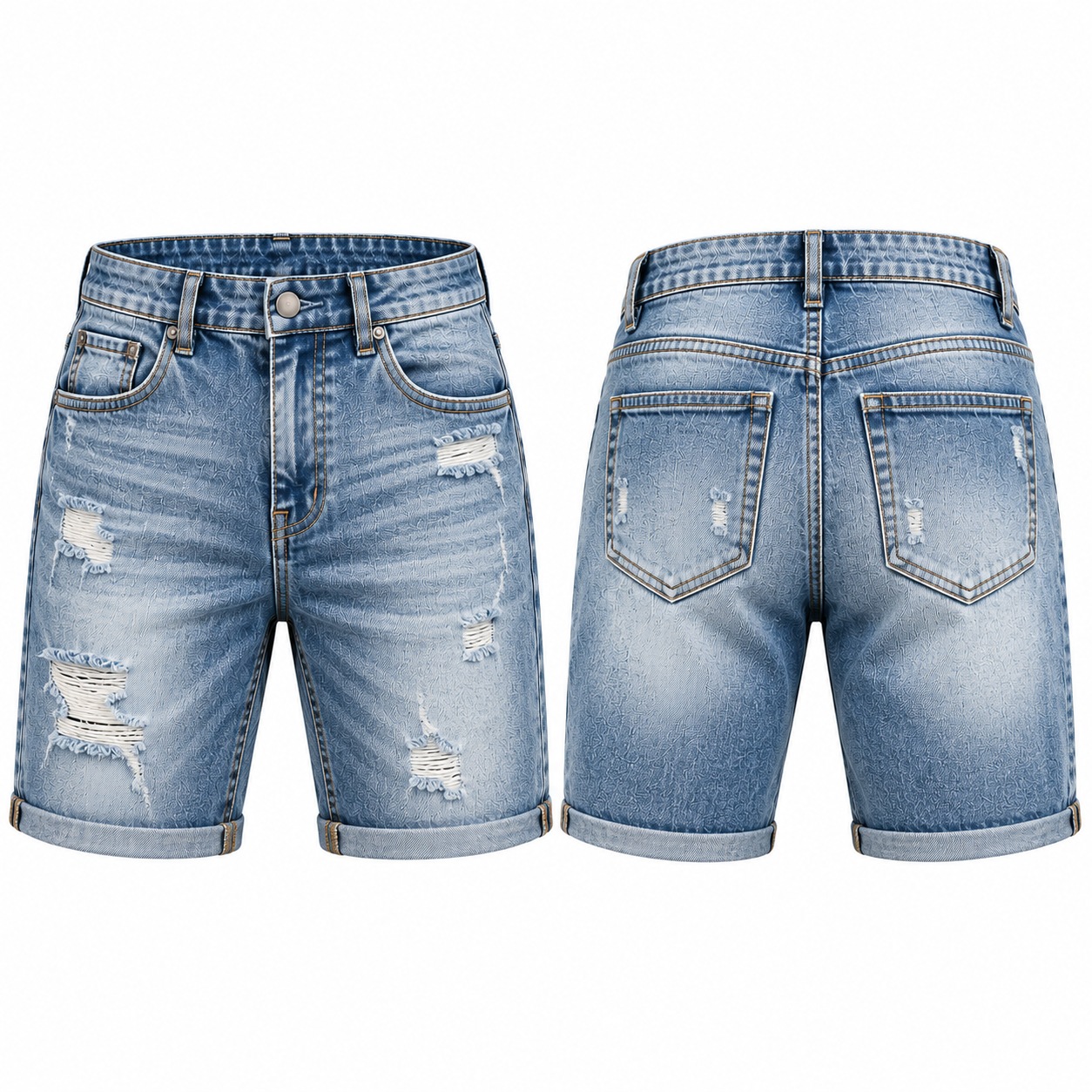 Light Blue Distressed Denim Cargo Shorts
