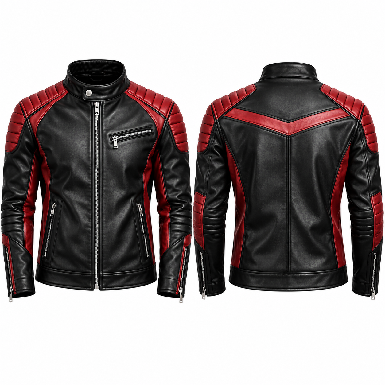Black and Red Leather Biker Jacket