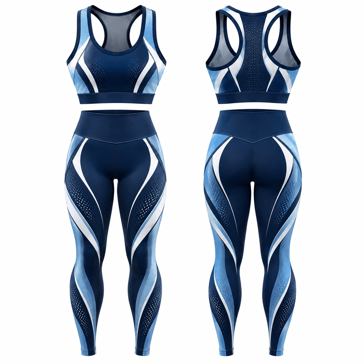 Women’s Navy & Sky Blue Sports Bra and High-Waist Leggings Set