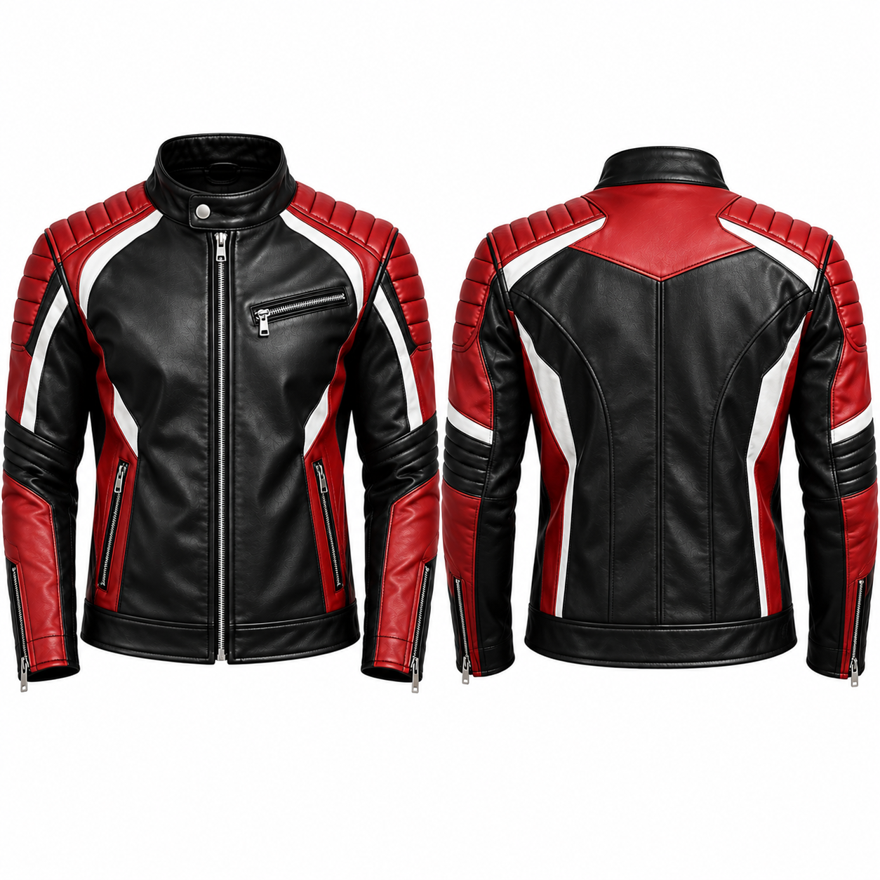 Red and Black Padded Leather Jacket