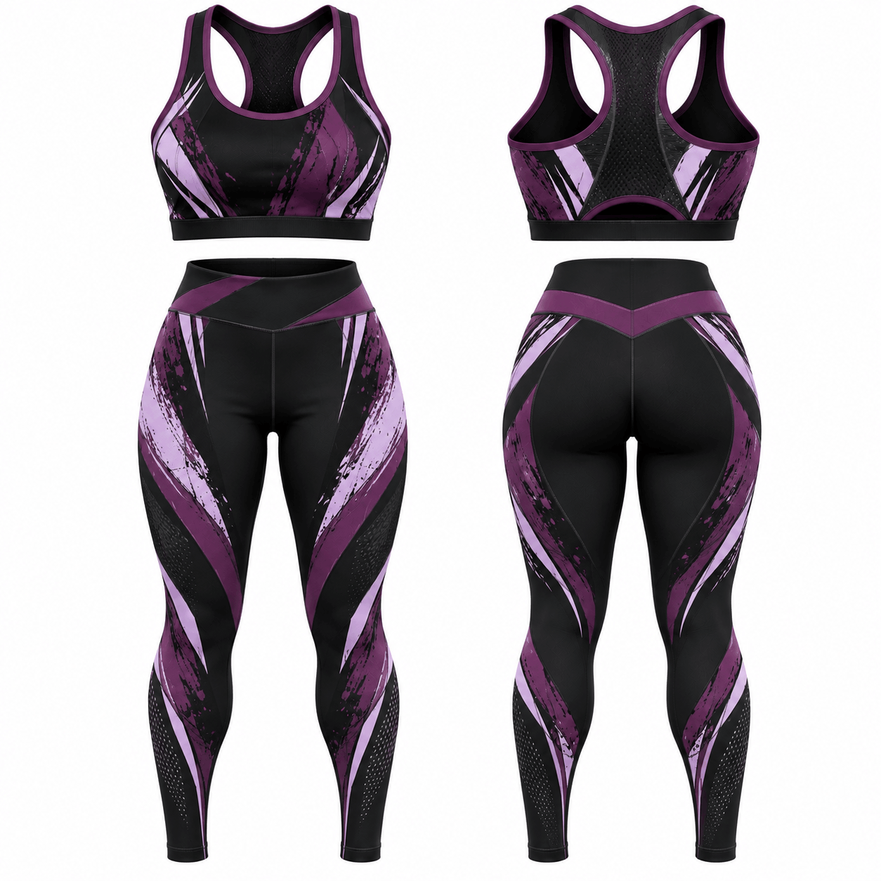 Women’s Black & Purple Sports Bra and High-Waist Leggings Set