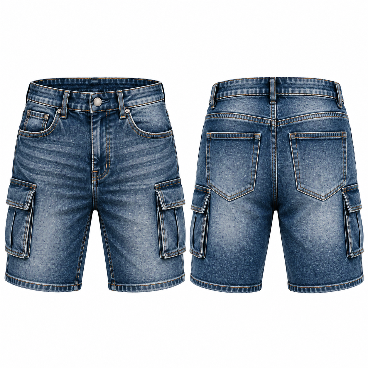 Custom Blue Denim Utility Cargo Shorts