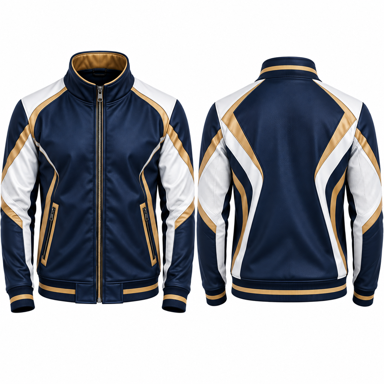 Custom Navy Blue White Gold Performance Track Jacket