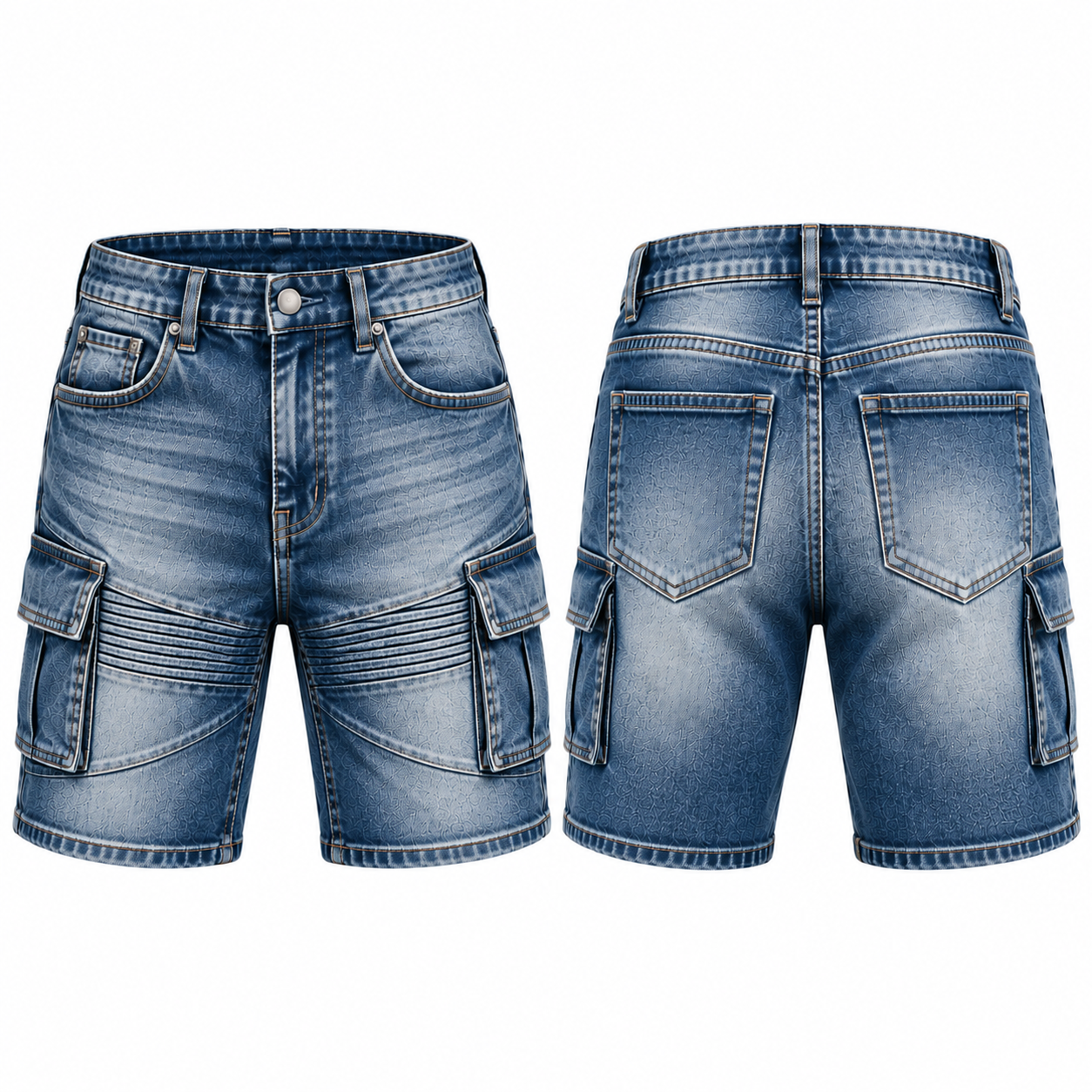 Custom Blue Denim Cargo Shorts