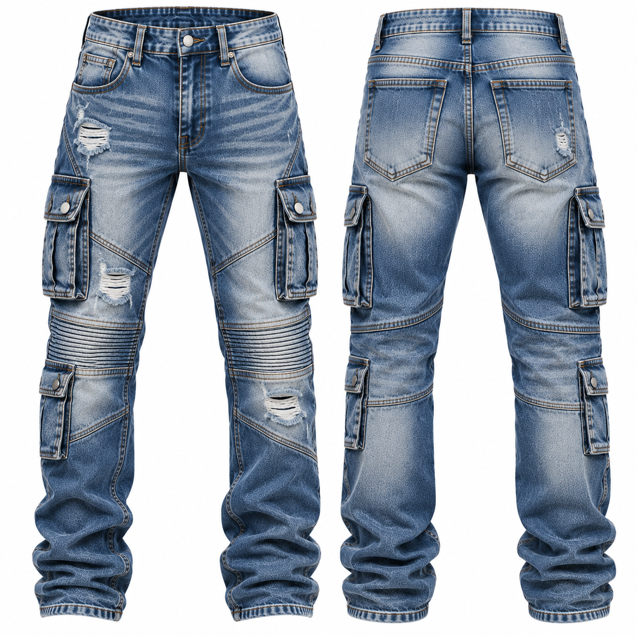 Light Blue Distressed Cargo Jeans