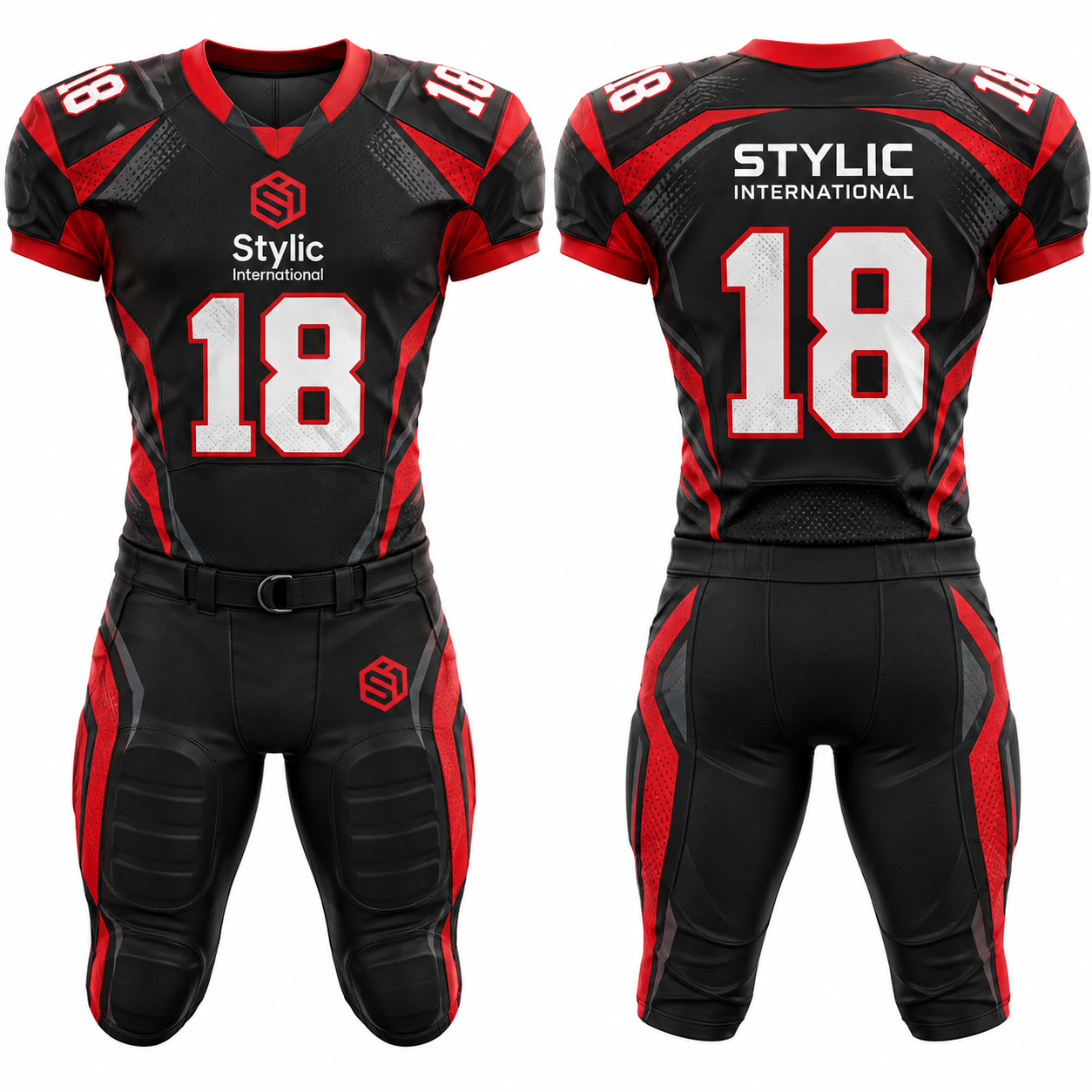 Custom Black Red American Football Uniform | Jersey & Pants