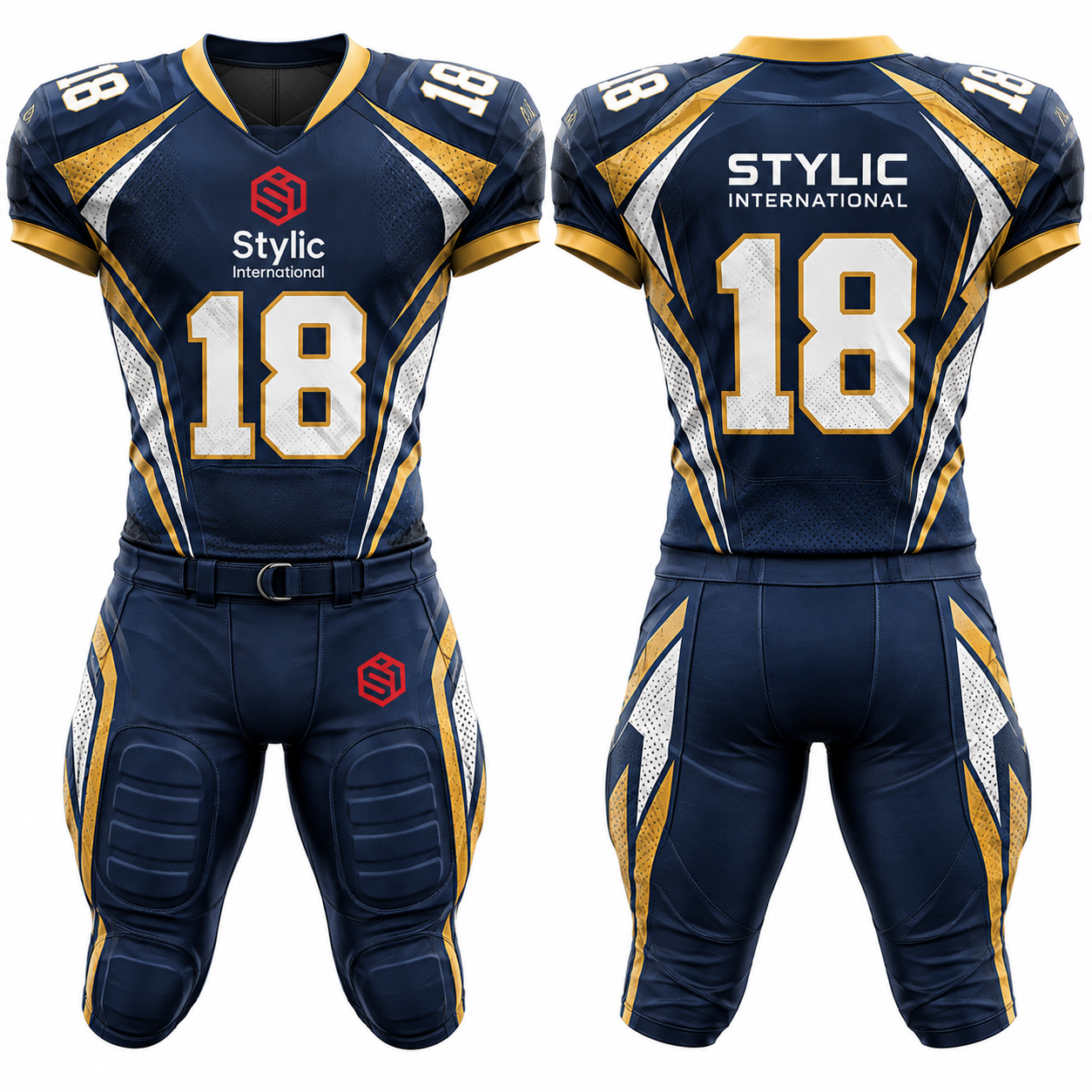 Custom Navy Gold American Football Uniform | Jersey & Pants