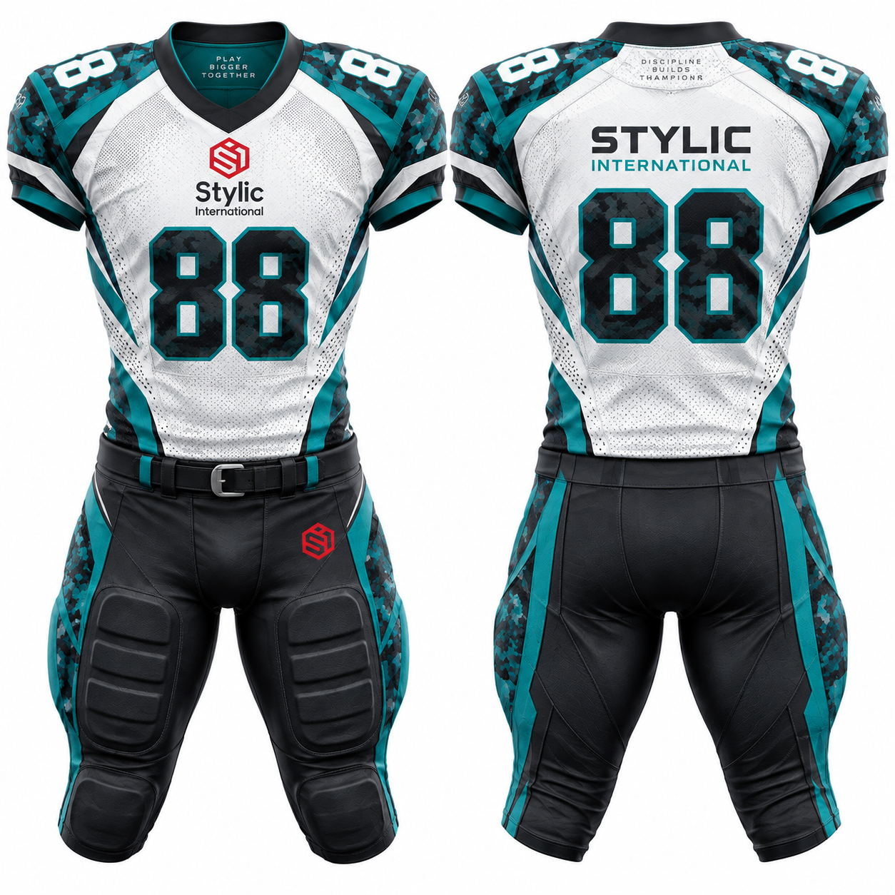 Custom White Teal American Football Uniform | Jersey & Pants